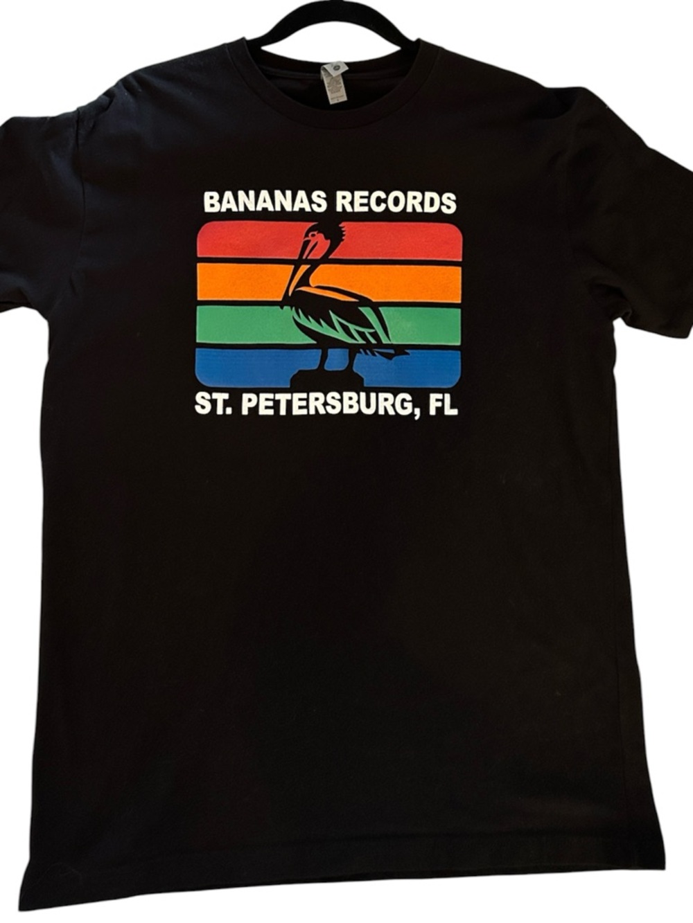 Banana records at Petersburg FL graphic t shirt black crew rainbow pelican LARGE